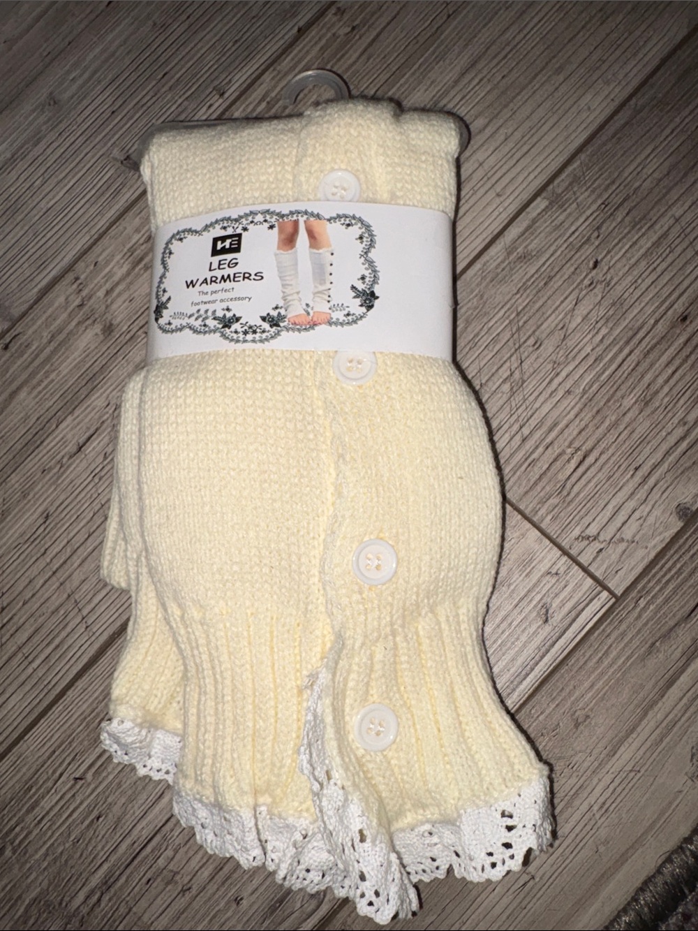 NWT Cream Knit Leg Warmers with white Lace Trim